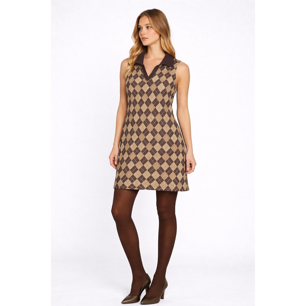NWT Madden NYC Women 3X Argyle Sleeveless Polo Dress Brown‎ Preppy Literary Chic